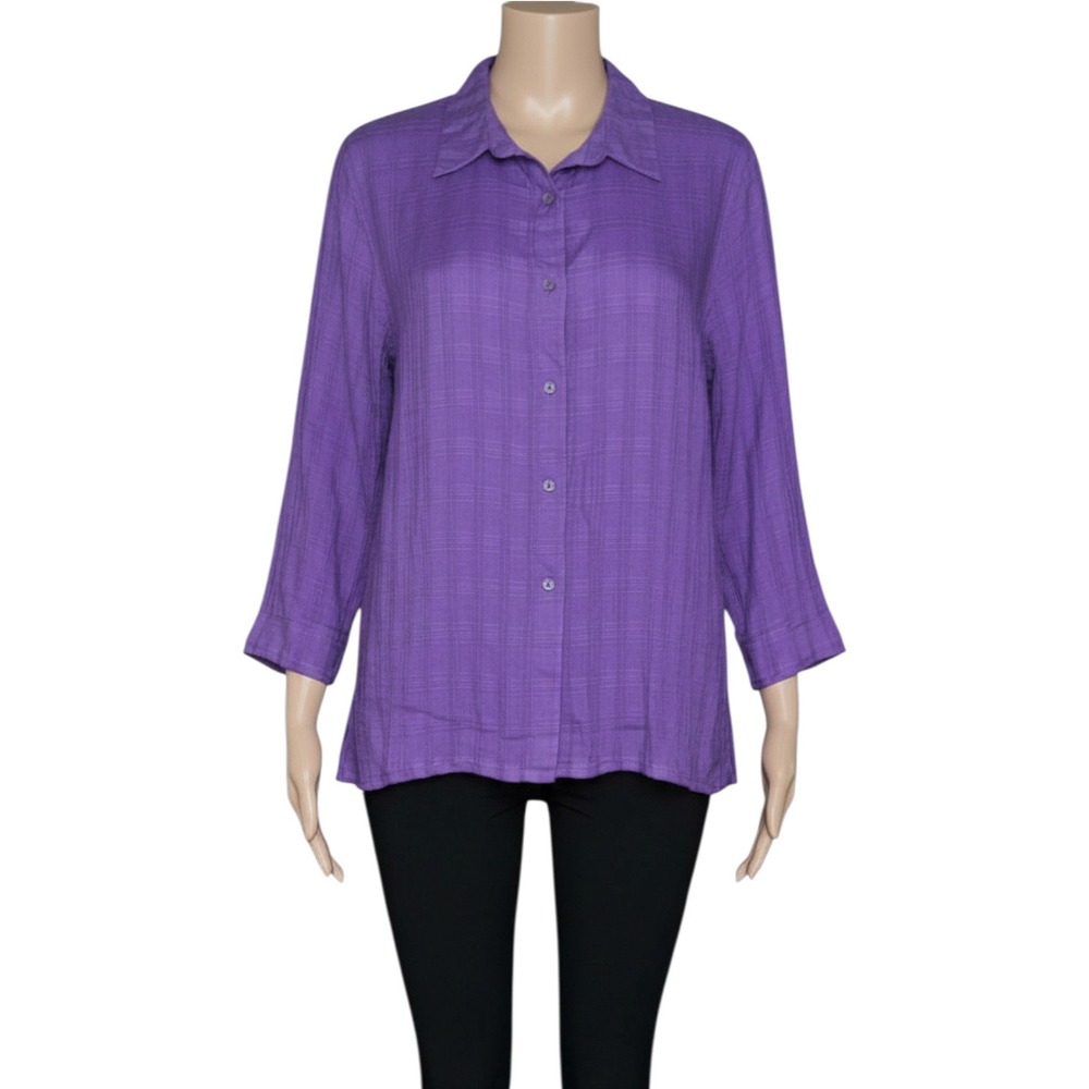 Sag Harbor Purple Linen Button Front Shirt Womens Large Y2K